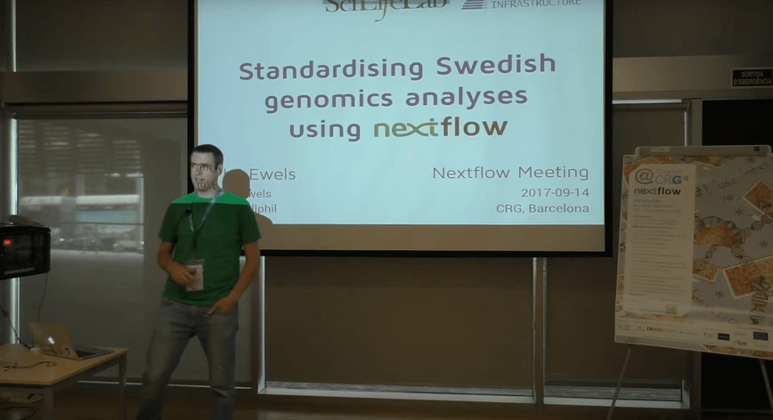 Phil Ewels giving a speech on Nextflow in 2017